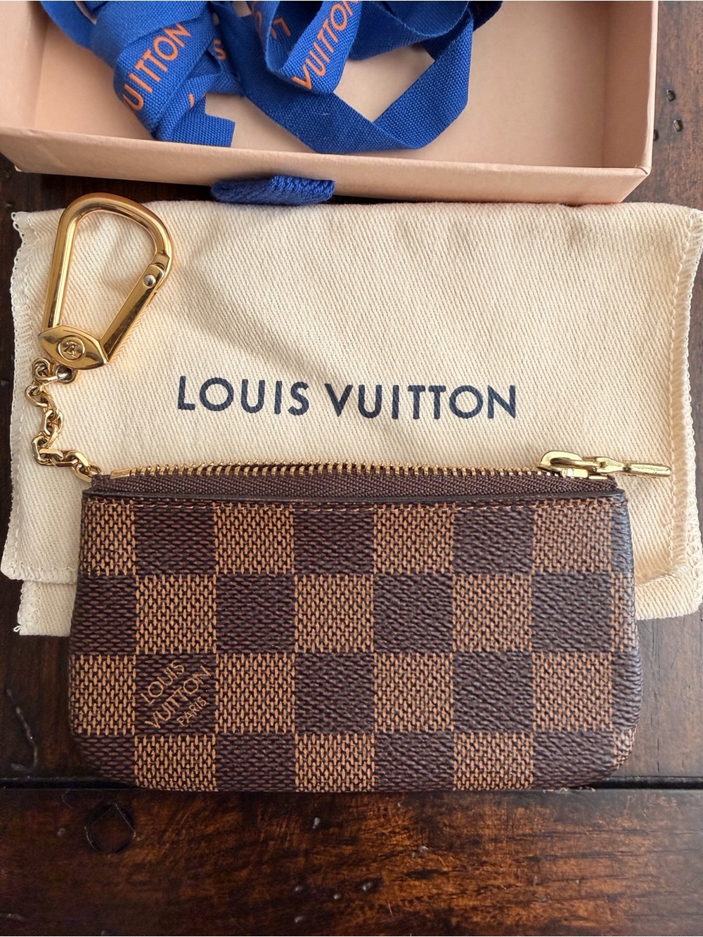 Louis Vuitton Brown Damier Ebene Key Pouch with Gold Hardware
